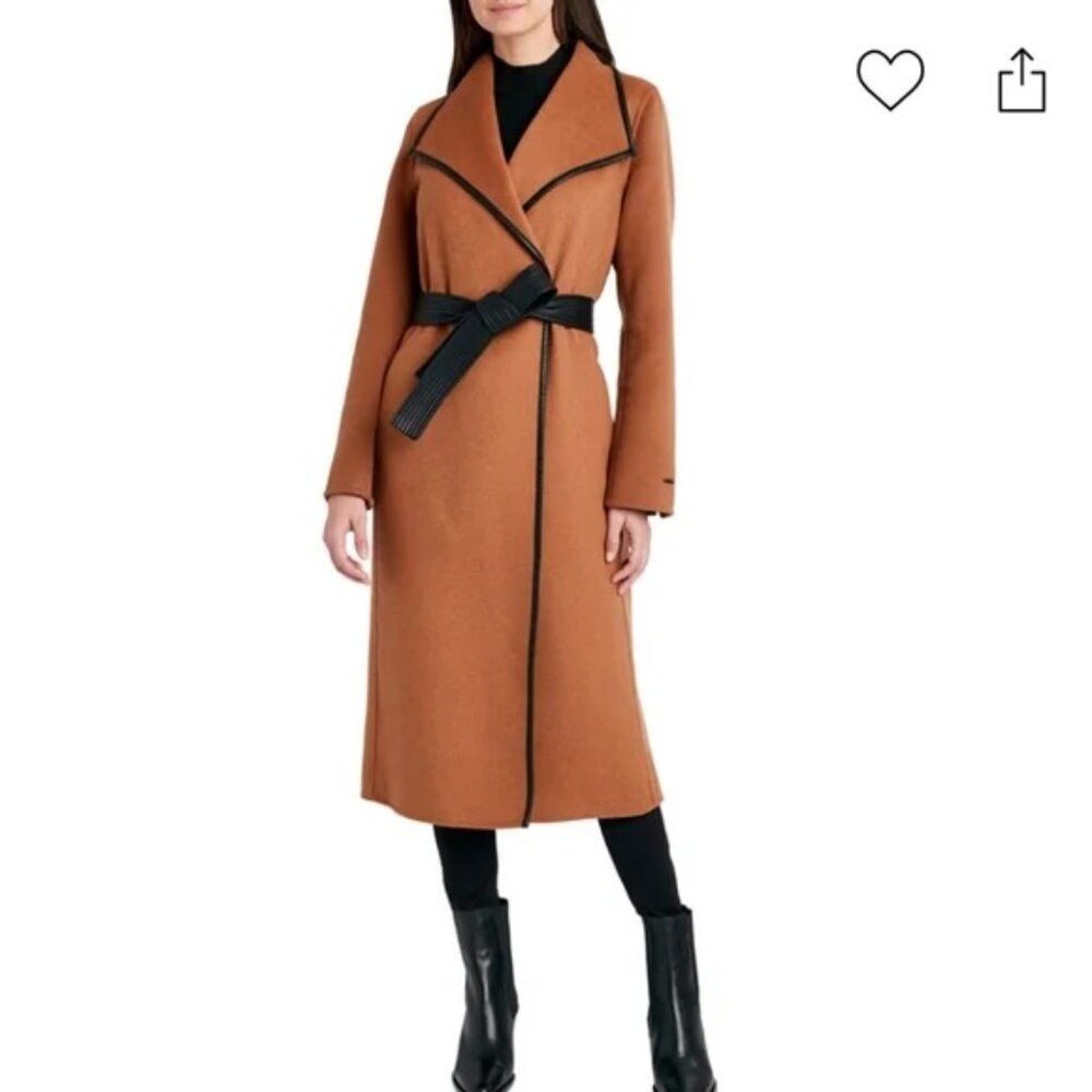 Tahari Womens Wool Blend Belted Wrap Coat